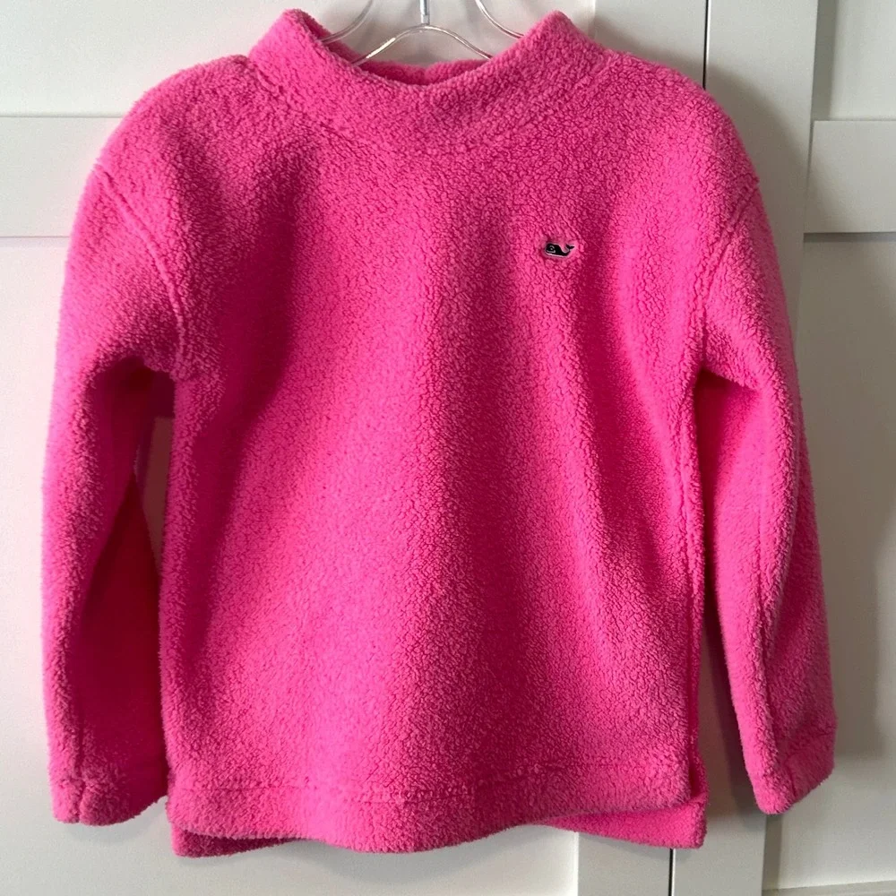 Vineyard Vines Girl's Bright Pink Mock Neck Pullover Fleece in‎ Size L